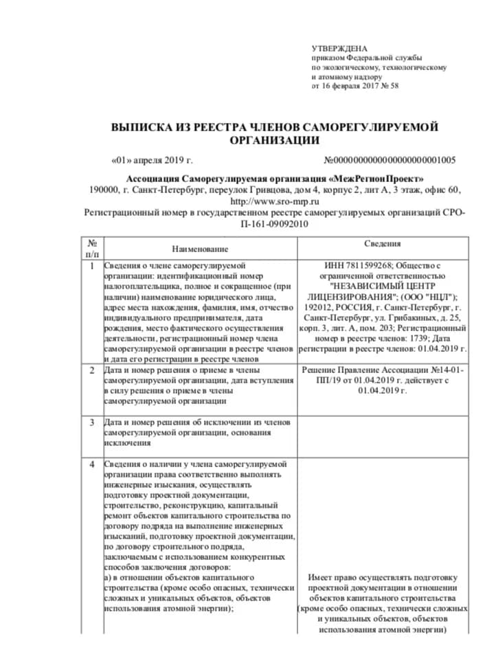 Выписка СРО 1